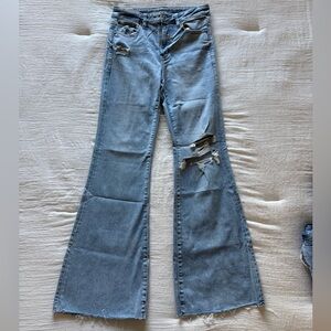 American Eagle Outfitters Light Blue Distressed Flare Jeans